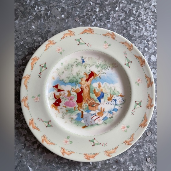 Royal Doulton Bunnykins Baby Cereal Plate Picnic Bunnies English Fine Bone China - Picture 1 of 3